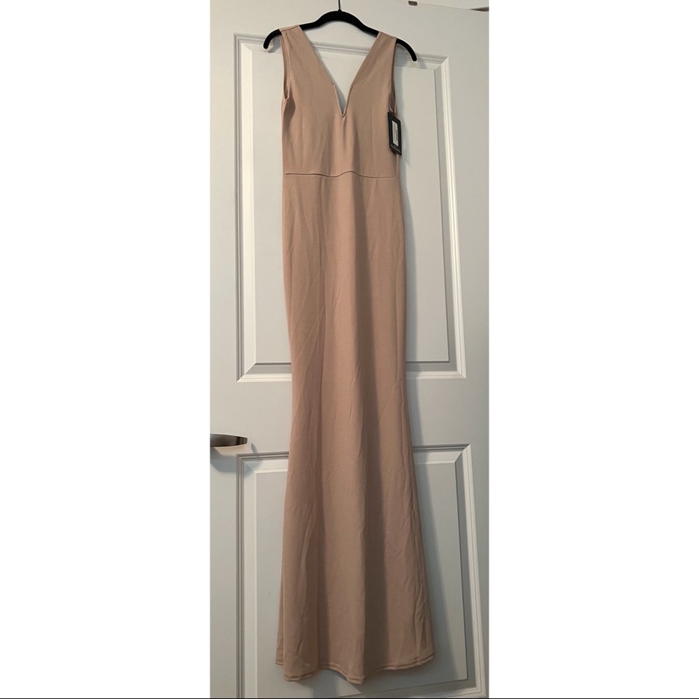 Pretty Little Thing Tan Plunge Maxi Dress